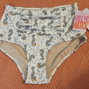 NWT Kortni Jeane Sea-Haw Print High-Waisted Ruched Bottom, sz Large